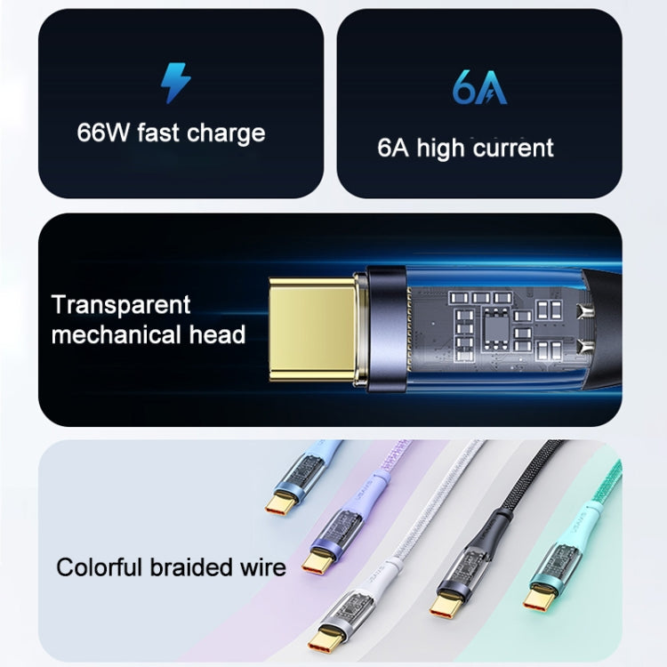 USAMS US-SJ572 Type-C / USB-C 66W Aluminum Alloy Transparent Charging Cata Cable, Length: 1.2m(White) -  by USAMS | Online Shopping UK | buy2fix