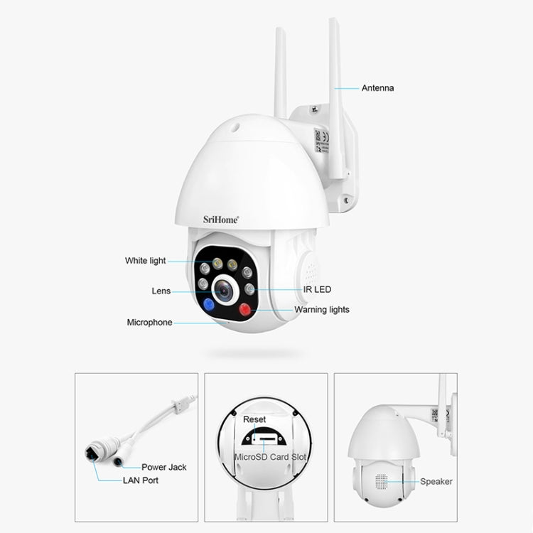 SriHome SH039B 3MP Sound and Light Alarm IP66 Waterproof Dome Camera, US Plug - Security by SriHome | Online Shopping UK | buy2fix