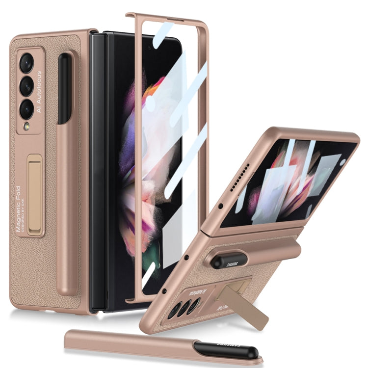 For Samsung Galaxy Z Fold3 5G GKK Ultra-thin Shockproof Leather Protective Case with Holder & Pen Slots(Gold) - Galaxy Phone Cases by GKK | Online Shopping UK | buy2fix