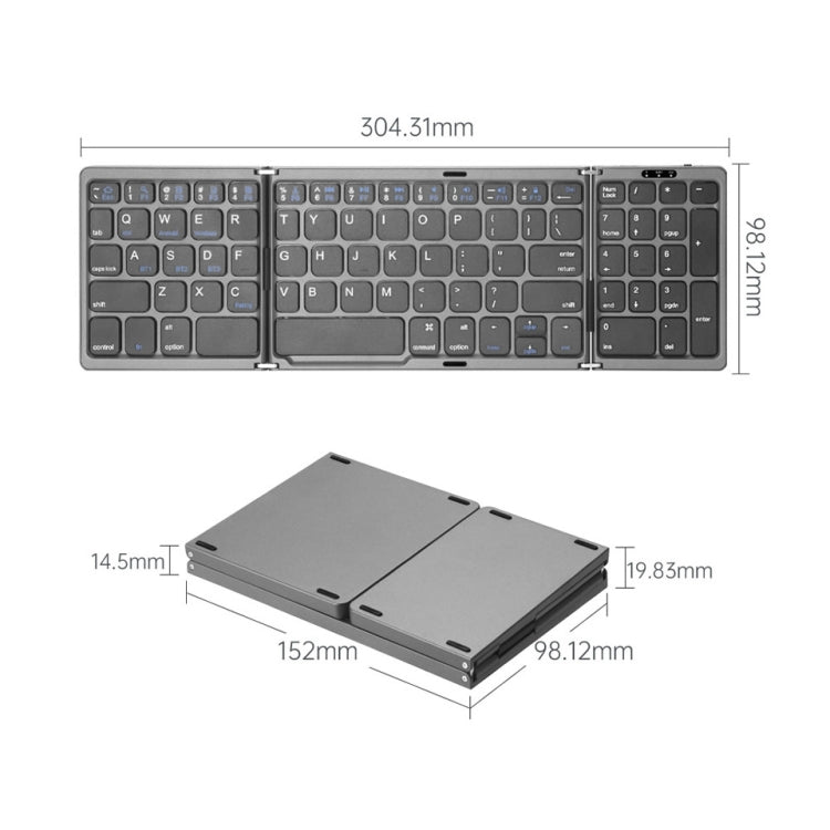 B089T Foldable Bluetooth Keyboard Rechargeable with Touchpad(Grey) - Wireless Keyboard by buy2fix | Online Shopping UK | buy2fix