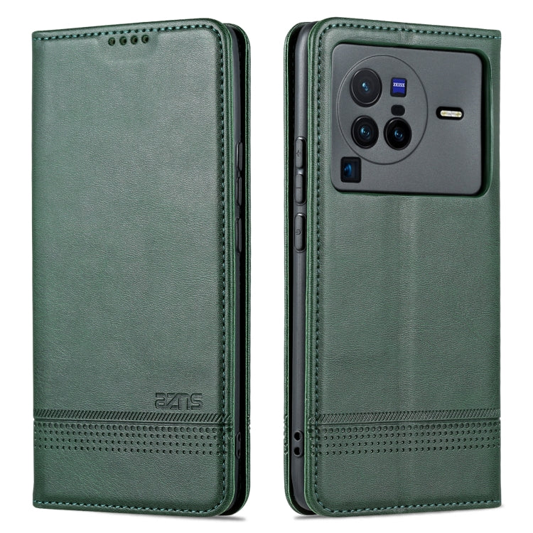 For vivo X80 Pro AZNS Magnetic Calf Texture Leather Phone Case(Dark Green) - OPPO & vivo Accessories by AZNS | Online Shopping UK | buy2fix