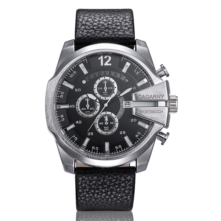 CAGARNY 6839 Irregular Large Dial Leather Band Quartz Sports Watch For Men(Silver Black + Black) - Metal Strap Watches by CAGARNY | Online Shopping UK | buy2fix