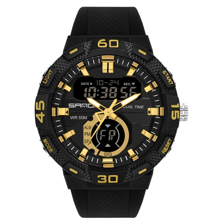 SANDA 3087 Luminous Waterproof Dual Display Electronic Watch(Black+Gold) - Silicone Strap Watches by SANDA | Online Shopping UK | buy2fix