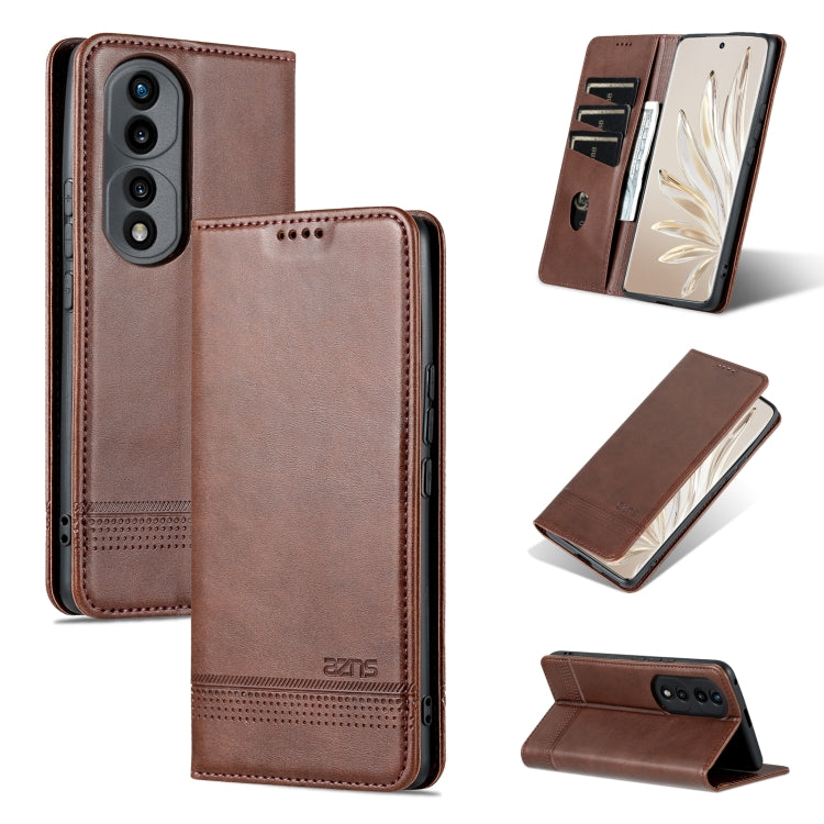 For Honor 70 AZNS Magnetic Calf Texture Flip Leather Phone Case(Dark Brown) - Honor Cases by AZNS | Online Shopping UK | buy2fix