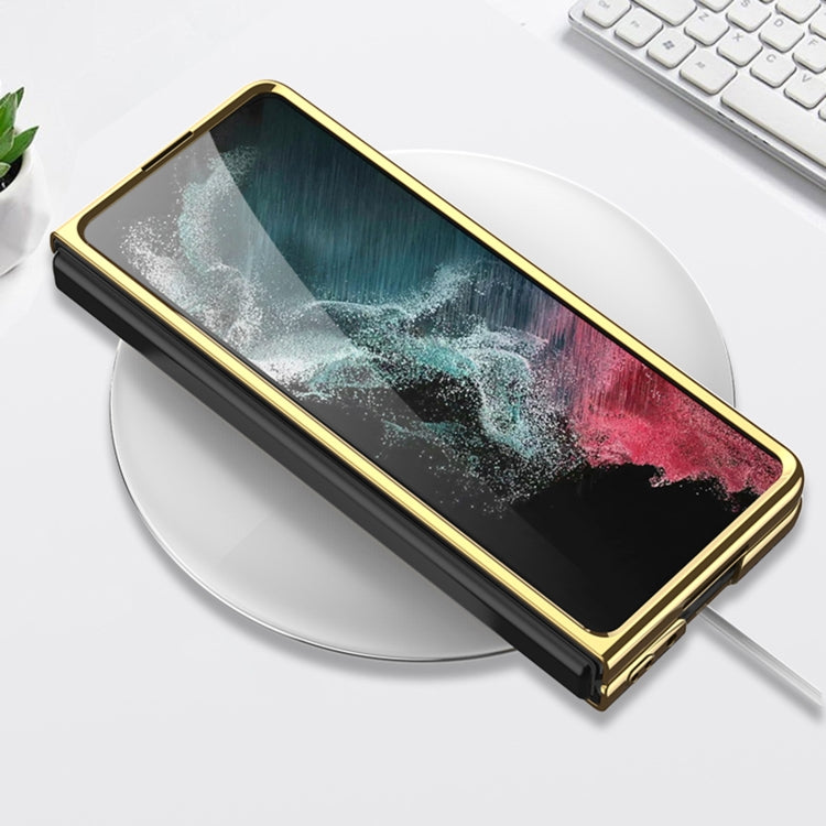 For Samsung Galaxy Z Fold4 GKK Electroplating Leather Surface Phone Case(Gold Green) - Galaxy Z Fold4 5G Cases by GKK | Online Shopping UK | buy2fix