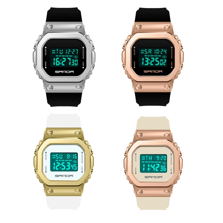 SANDA 9006 Tempered Mirror Luminous Waterproof Dual Display Electronic Watch(Khaki) - Silicone Strap Watches by SANDA | Online Shopping UK | buy2fix