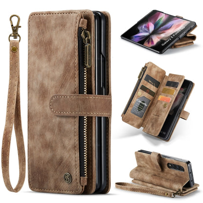 For Samsung Galaxy Z Fold4 5G CaseMe C30 Multifunctional Card Slots Zipper Phone Leather Phone Case(Brown) - Galaxy Z Fold4 5G Cases by CaseMe | Online Shopping UK | buy2fix