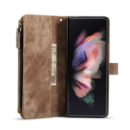 For Samsung Galaxy Z Fold4 5G CaseMe C30 Multifunctional Card Slots Zipper Phone Leather Phone Case(Brown) - Galaxy Z Fold4 5G Cases by CaseMe | Online Shopping UK | buy2fix