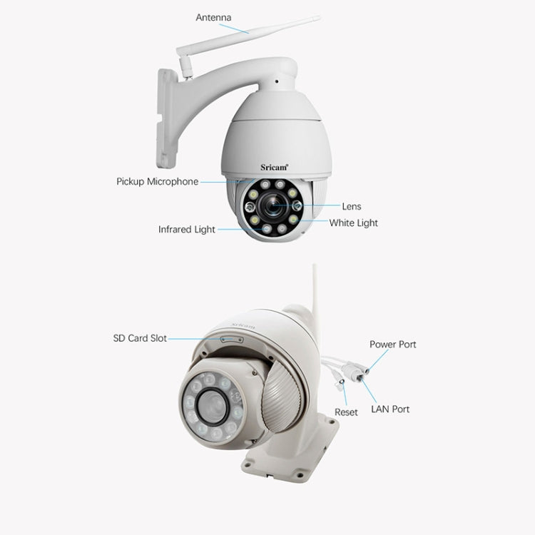 Sricam SP008C 5MP 10X Zoom IP66 Waterproof CCTV WiFi IP Camera Monitor, Plug Type:AU Plug(White) - Security by Sricam | Online Shopping UK | buy2fix
