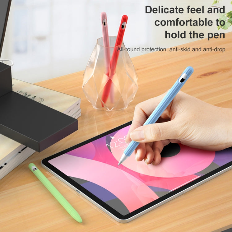 3 in 1 Striped Liquid Silicone Stylus Case with Two Tip Caps For Apple Pencil 2(Red) - Pencil Accessories by buy2fix | Online Shopping UK | buy2fix