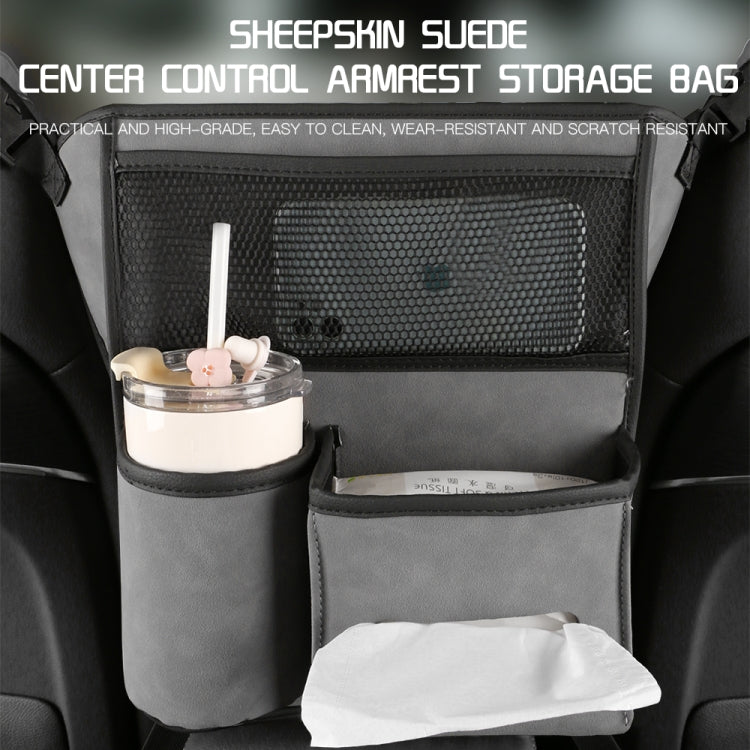 Car Center Console Hanging Bag Sheepskin Leather Storage Bag(Grey) - In Car by buy2fix | Online Shopping UK | buy2fix