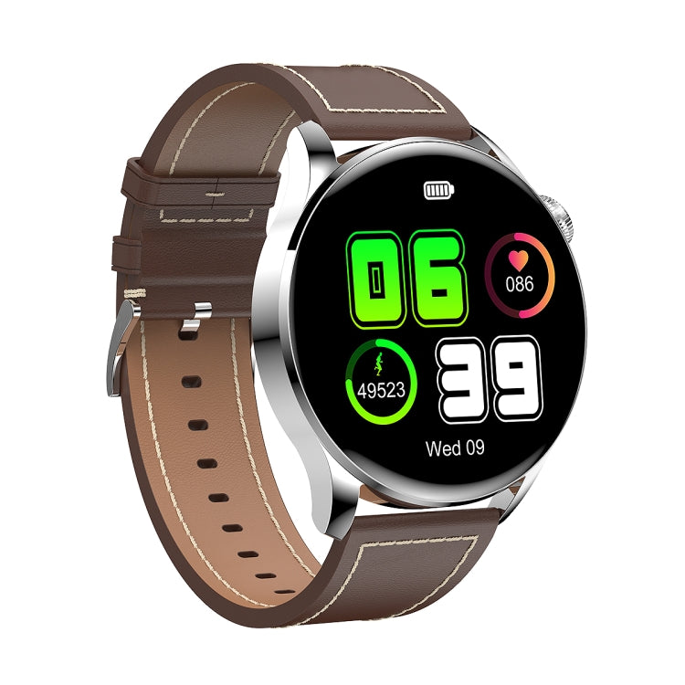 GW69 Smart Watch, Support BT Call / Heart Rate / Blood Pressure / Blood Oxygen(Sliver + Leather Strap Brown) - Smart Wear by buy2fix | Online Shopping UK | buy2fix