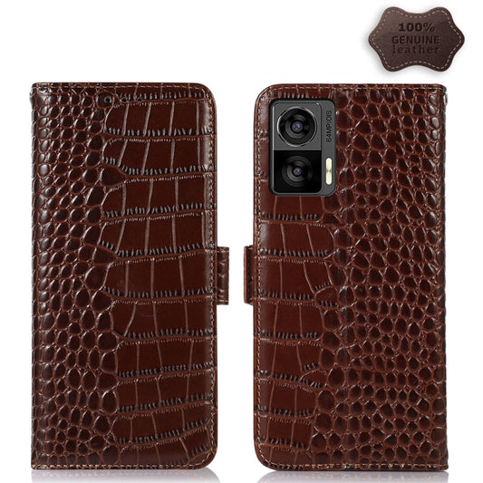 For Motorola Edge 30 Lite / Edge 30 Neo Crocodile Top Layer Cowhide Leather Phone Case(Brown) - Motorola Cases by buy2fix | Online Shopping UK | buy2fix