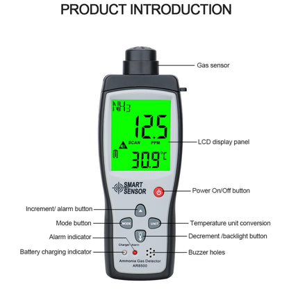 SmartSensor AR8500 Handheld Ammonia Gas NH3 Detector Meter - Air & Water Quality Tester by buy2fix | Online Shopping UK | buy2fix