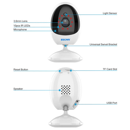 ESCAM QF006 3MP 1296P HD Indoor Wireless PTZ IP Camera IR Night Vision AI Humanoid Detection Home Security CCTV Monitor, Plug Type:EU Plug(White) - Mini Camera by ESCAM | Online Shopping UK | buy2fix