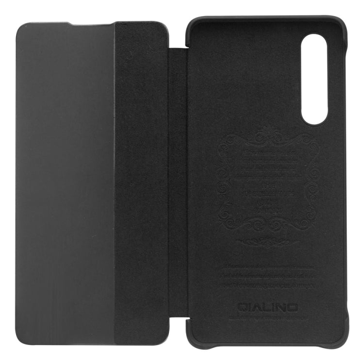 For Huawei P30 QIALINO Genuine Leather Side Window View Smart Phone Case(Black) - Huawei Cases by QIALINO | Online Shopping UK | buy2fix