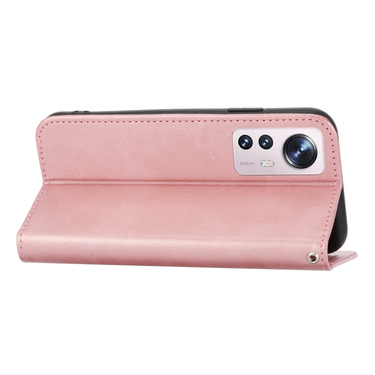 For Xiaomi 12/12X/12S Cubic Grid Calf Texture Magnetic Closure Leather Phone Case(Rose Gold) - Xiaomi Cases by buy2fix | Online Shopping UK | buy2fix