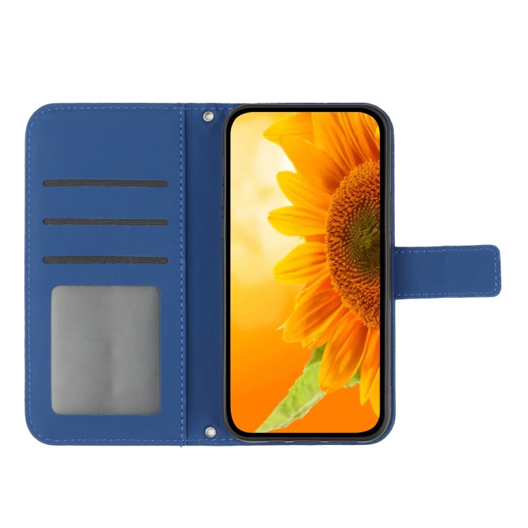 For Motorola Moto G10/G20/G30 Skin Feel Sun Flower Pattern Flip Leather Phone Case with Lanyard(Dark Blue) - Motorola Cases by buy2fix | Online Shopping UK | buy2fix