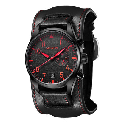 Ochstin 7228 Multifunctional Business Leather Wrist Wrist Waterproof Quartz Watch(Black+Red) - Leather Strap Watches by OCHSTIN | Online Shopping UK | buy2fix