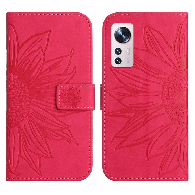 For Xiaomi 12 / 12X Skin Feel Sun Flower Pattern Flip Leather Phone Case with Lanyard(Rose Red) - 12 Cases by buy2fix | Online Shopping UK | buy2fix