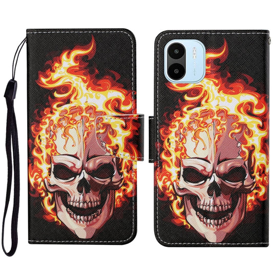 For Xiaomi Redmi A1 Colored Drawing Pattern Leather Phone Case(Flame Skull) - Xiaomi Cases by buy2fix | Online Shopping UK | buy2fix