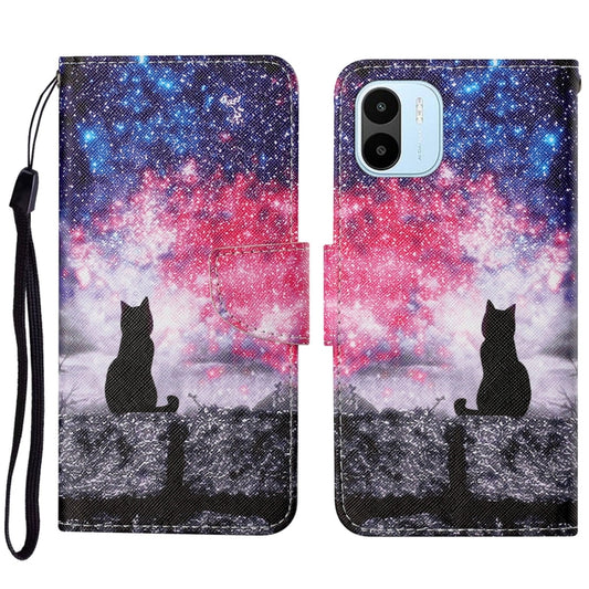 For Xiaomi Redmi A1 Colored Drawing Pattern Leather Phone Case(Star Sky Cat) - Xiaomi Cases by buy2fix | Online Shopping UK | buy2fix