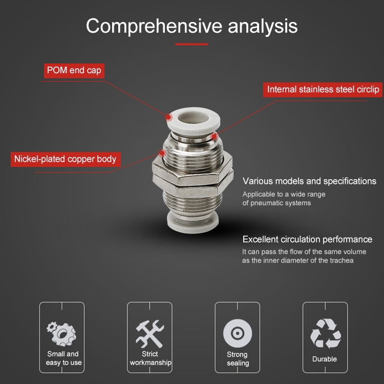 PM-12 LAIZE PM Bulkhead Straight Pneumatic Quick Fitting Connector -  by LAIZE | Online Shopping UK | buy2fix