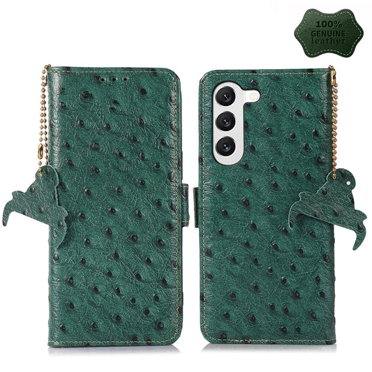 For Samsung Galaxy S23 5G Ostrich Pattern Genuine Leather RFID Phone Case(Green) - Galaxy S23 5G Cases by buy2fix | Online Shopping UK | buy2fix