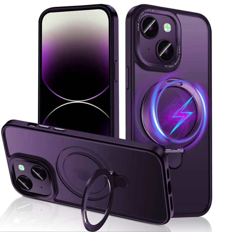 For iPhone 14 Plus 3 in 1 Skin Feel MagSafe Holder Phone Case(Purple) - iPhone 14 Plus Cases by buy2fix | Online Shopping UK | buy2fix
