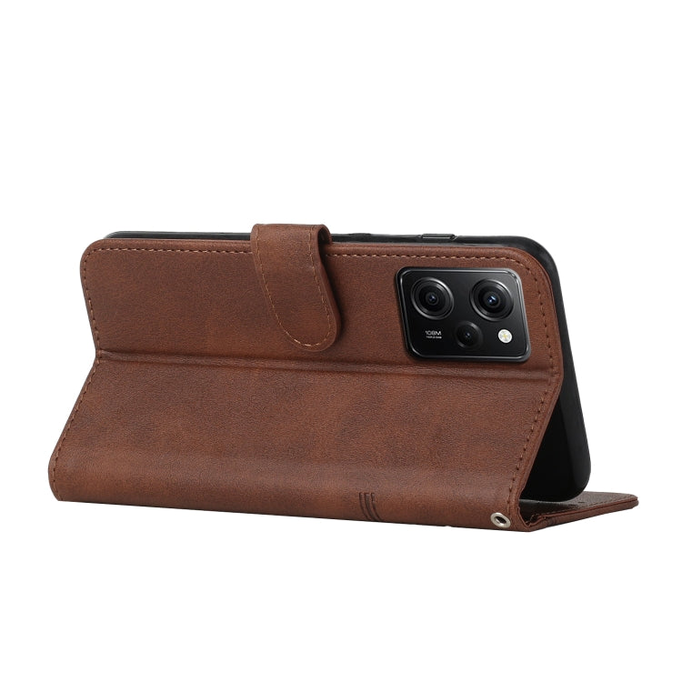 For Xiaomi Redmi Note 12 Pro Speed / Poco X5 Pro 5G Stitching Calf Texture Buckle Leather Phone Case(Brown) - Xiaomi Cases by buy2fix | Online Shopping UK | buy2fix