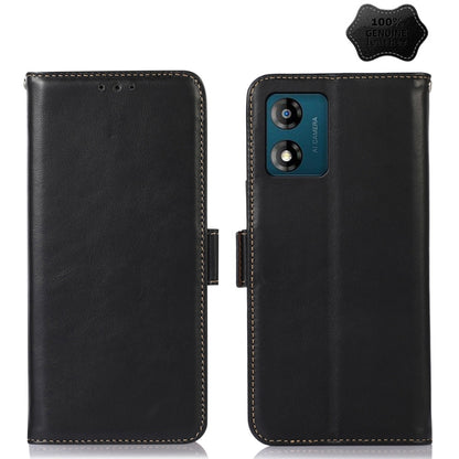 For Motorola Moto E13 4G 2023 Crazy Horse Top Layer Cowhide RFID Leather Phone Case(Black) - Motorola Cases by buy2fix | Online Shopping UK | buy2fix