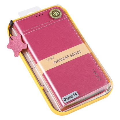 For iPhone 14 GEBEI Top-grain Horizontal Flip Leather Phone Case(Rose Red) - iPhone 14 Cases by GEBEI | Online Shopping UK | buy2fix