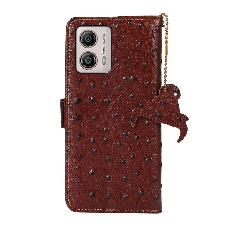 For Motorola Moto G73 5G Ostrich Pattern Genuine Leather RFID Phone Case(Coffee) - Motorola Cases by buy2fix | Online Shopping UK | buy2fix