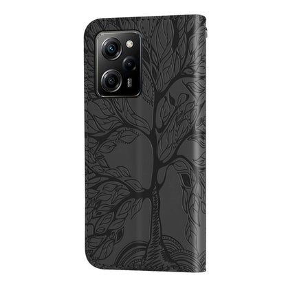 For Xiaomi Poco X5 Pro Life Tree Embossing Pattern Leather Phone Case(Black) - Xiaomi Cases by buy2fix | Online Shopping UK | buy2fix