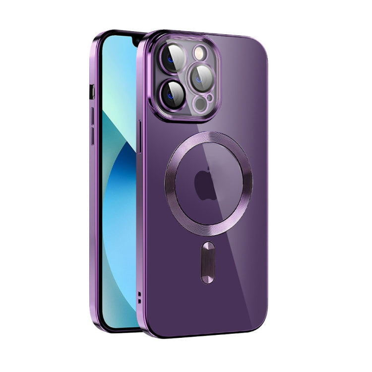 For iPhone 13 CD Texture Plating TPU MagSafe Phone Case with Lens Film(Dark Purple) - iPhone 13 Cases by buy2fix | Online Shopping UK | buy2fix