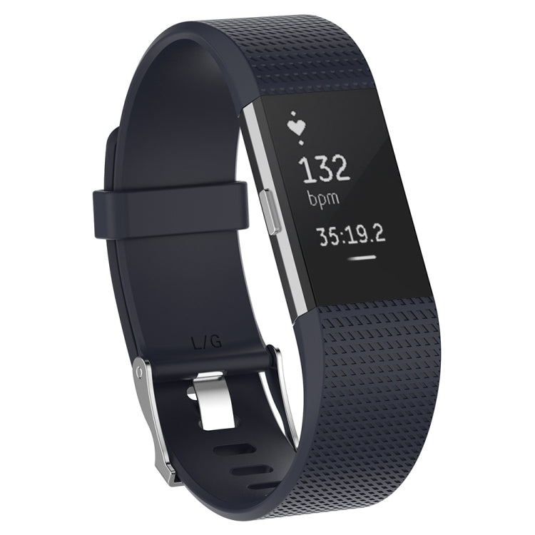 For Fitbit Charge 2 Common Texture Silicone  Watch Band with Buckle, Size:S(Black) - Smart Wear by buy2fix | Online Shopping UK | buy2fix