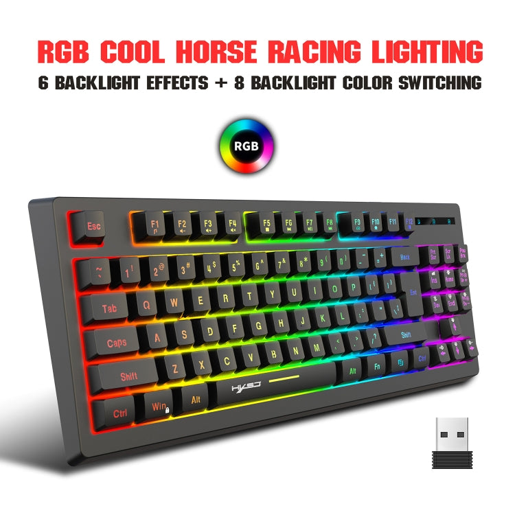 HXSJ L100 87 Keys RGB Backlit Film 2.4G Wireless Keyboard(Black) - Wireless Keyboard by HXSJ | Online Shopping UK | buy2fix