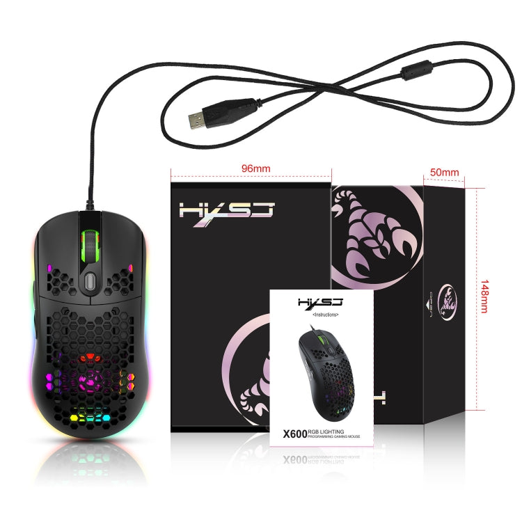 HXSJ X600 6 Keys RGB Luminous Macro Programming Wired Gaming Mouse(Black) - Wired Mice by HXSJ | Online Shopping UK | buy2fix