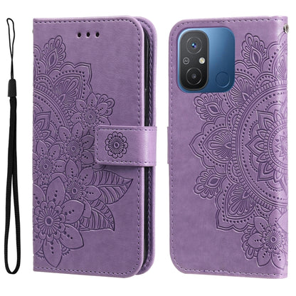 For Xiaomi Redmi 11A 4G/12C 7-petal Flowers Embossing Leather Phone Case(Light Purple) - Xiaomi Cases by buy2fix | Online Shopping UK | buy2fix