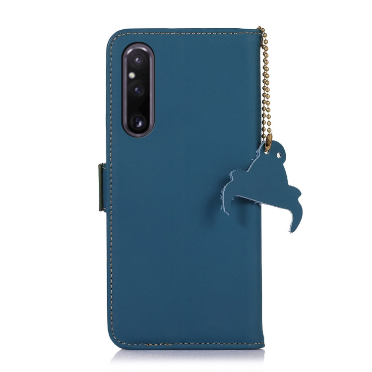 For Sony Xperia 1 V Genuine Leather Magnetic RFID Leather Phone Case(Blue) - Sony Cases by buy2fix | Online Shopping UK | buy2fix