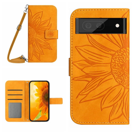 For Google Pixel 7A Skin Feel Sun Flower Pattern Flip Leather Phone Case with Lanyard(Yellow) - Google Cases by buy2fix | Online Shopping UK | buy2fix