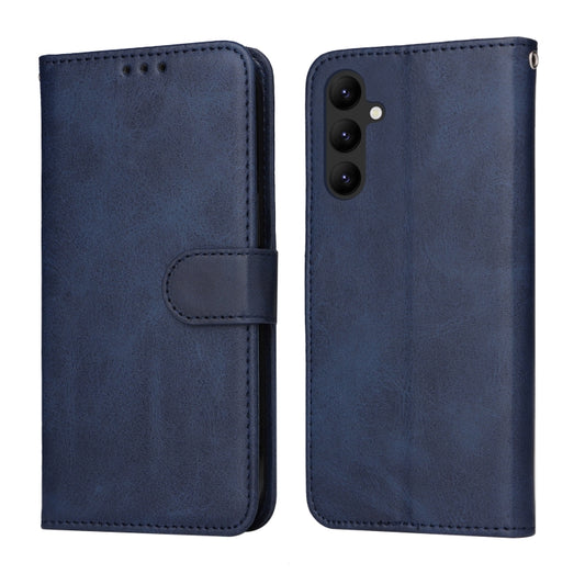 For Samsung Galaxy A24 4G Classic Calf Texture Flip Leather Phone Case(Blue) - Galaxy Phone Cases by buy2fix | Online Shopping UK | buy2fix