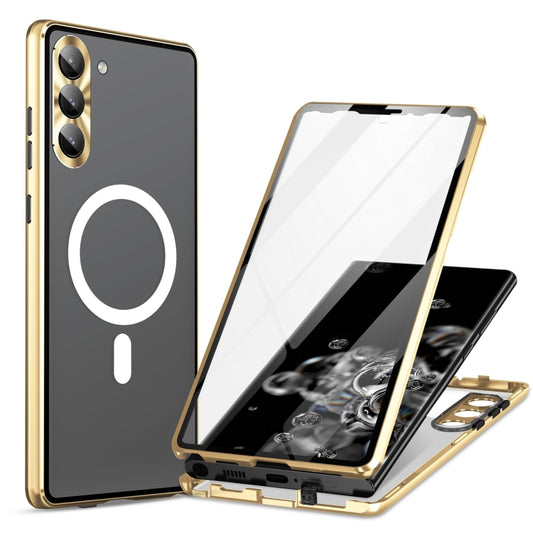 For Samsung Galaxy S21 5G HD Full Cover Magsafe Magnetic Metal Tempered Glass Phone Case(Gold) - Galaxy S21 5G Cases by buy2fix | Online Shopping UK | buy2fix