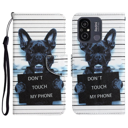 For Xiaomi Redmi 12C Colored Drawing Leather Phone Case(Black Dog) - Xiaomi Cases by buy2fix | Online Shopping UK | buy2fix