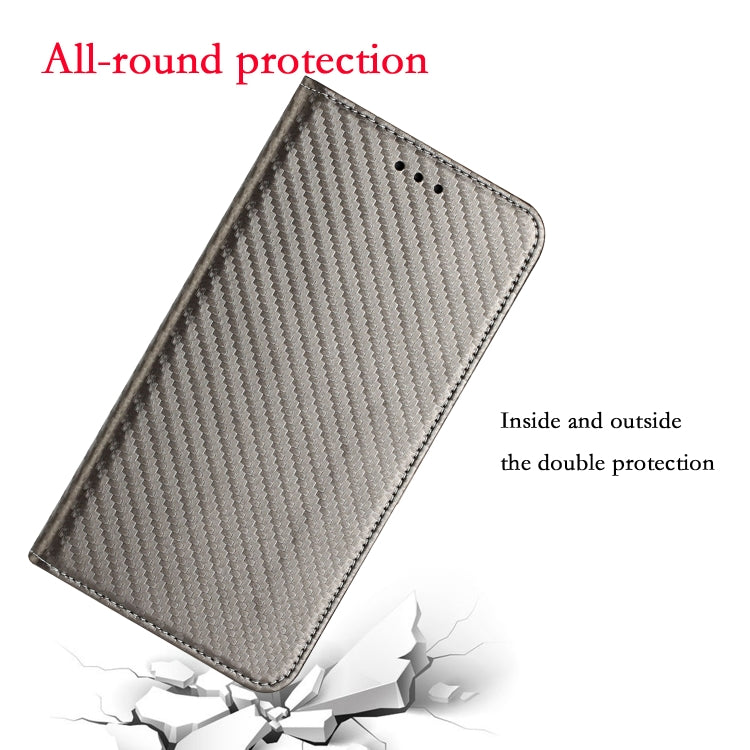 For Xiaomi Redmi Note 12 4G Global Carbon Fiber Texture Magnetic Flip Leather Phone Case(Grey) - Note 12 Cases by buy2fix | Online Shopping UK | buy2fix