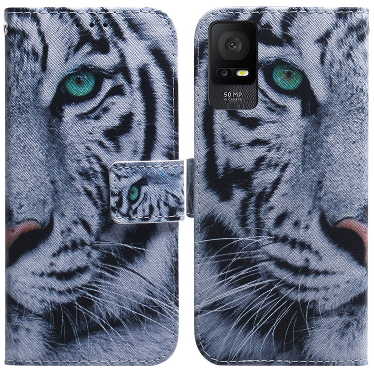 For TCL 408 Coloured Drawing Flip Leather Phone Case(Tiger) - More Brand by buy2fix | Online Shopping UK | buy2fix