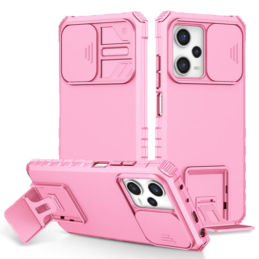 For Xiaomi Redmi Note 12 Pro 5G / Poco X5 Pro Stereoscopic Holder Sliding Camshield Phone Case(Pink) - Note 12 Pro Cases by buy2fix | Online Shopping UK | buy2fix