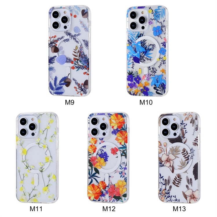 For iPhone 14 Transparent Double Sided Magsafe Phone Case(Sky Blue Flower) - iPhone 14 Cases by buy2fix | Online Shopping UK | buy2fix