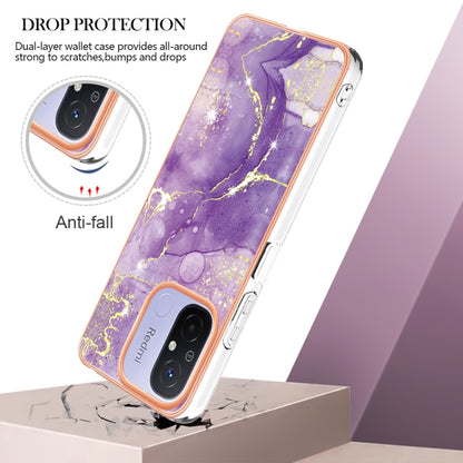 For Xiaomi Redmi 12C/11A 4G Global Electroplating Marble Dual-side IMD Phone Case(Purple 002) - Xiaomi Cases by buy2fix | Online Shopping UK | buy2fix