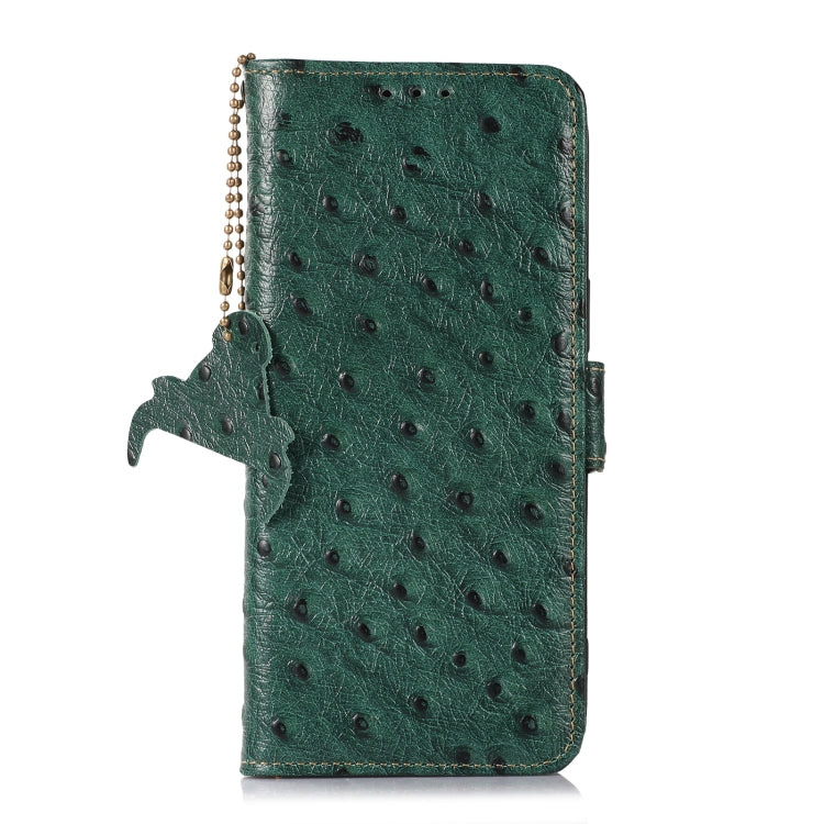 For Nokia C32 4G Ostrich Pattern Genuine Leather RFID Phone Case(Green) - Nokia Cases by buy2fix | Online Shopping UK | buy2fix